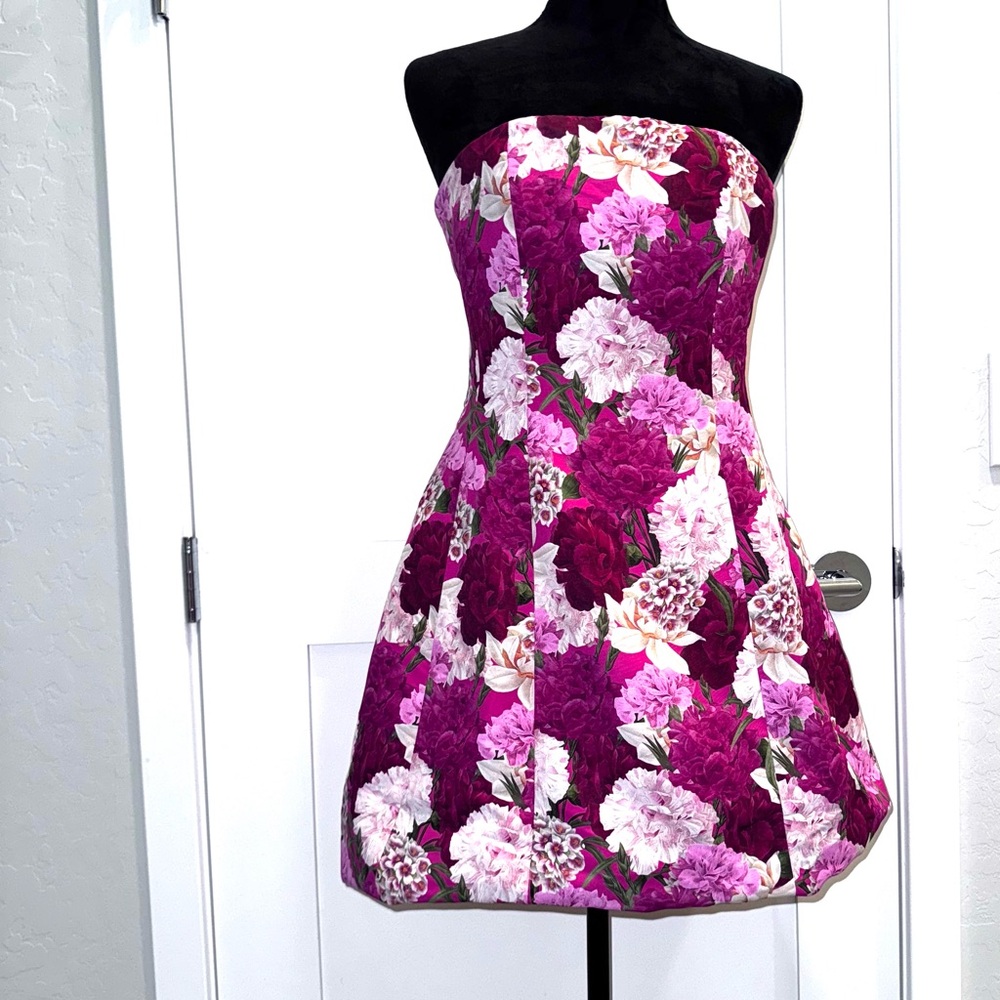 Sachin & Babi Coco Pink Floral strapless A-Line Mini Dress 6 - Picture 2 of 4